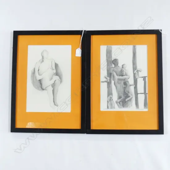 2 MALCOLM HARRISON PENCIL DRAWINGS; NEW GUINEA 1969 300x200mm 