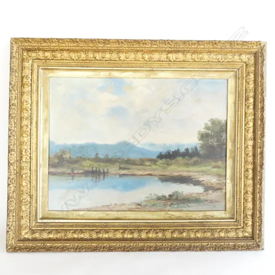 UNKNOWN ARTIST UNSIGNED RIVER SCENE OIL ON BOARD FRAMED 550MM X 675MM