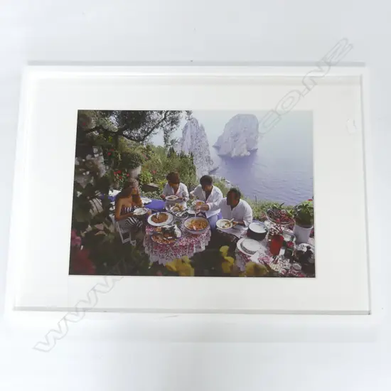 SLIM AARONS FRAMED DIGITAL PRINT 'DINING AL FRESCO ON CAPRI' 580 X 400MM