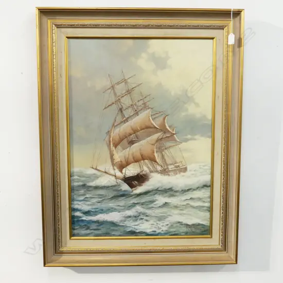 RODNEY CHARMAN ‘SAILING THE HIGH SEAS’ ’80 OIL ON CANVAS 700x500mm SOME MARKS TO CANVAS