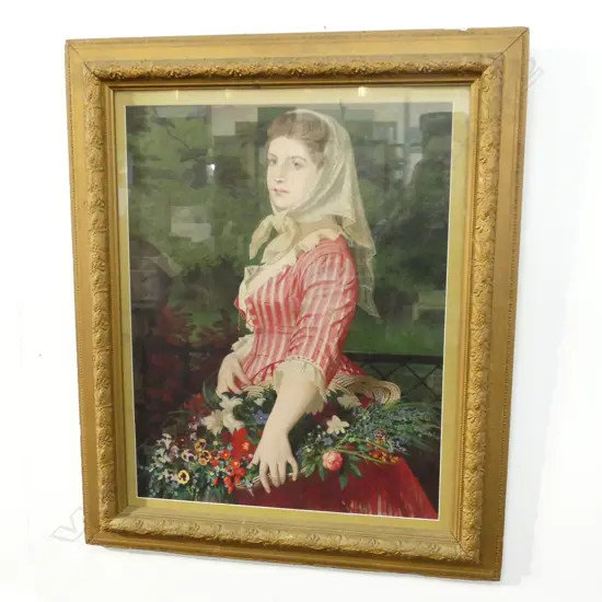 LG GOLD GILTED FRAMED PORTRAIT LADY PRINT 580 X  730mm