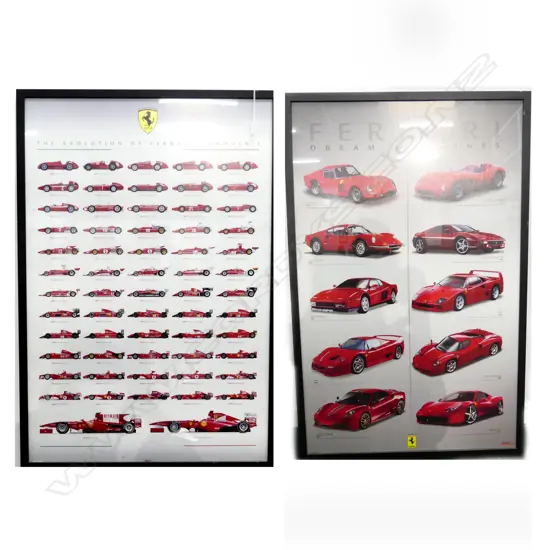 TWO FRAMED FERRARI POSTERS  590 X 900mm