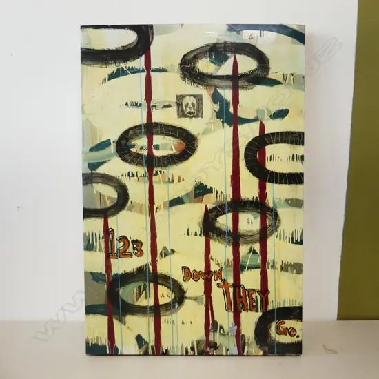 ARTIST UNKNOWN ACRYLIC ON METAL PANEL TITLED 123 DOWN THEY GO 120 X 800 MM