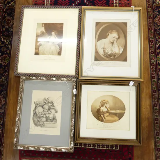 4 VINTAGE PRINTS; LES ANTIQUAIRES, CONTEMPLATION, REFLECTION, LESBIA AND THE DEAD BIRD 370x290mm 