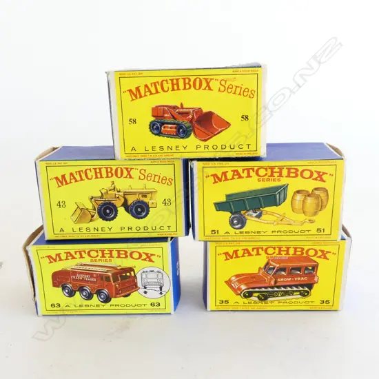 5 VINTAGE BOXED MATCHBOX SERIES CARS; NOS. 35, 43, 51, 58, 63 