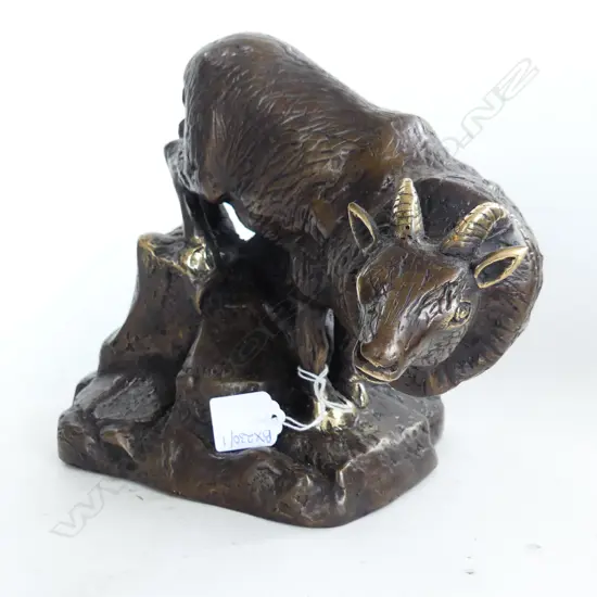 BRONZE MOUNTAIN GOAT ON ROCKY OUTCROP H.210mm