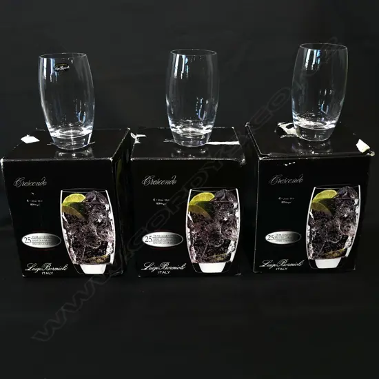 12 ITALIAN HIGHBALL GLASSES. 3 BOXES 4 PER BOX .