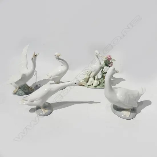 5 SWAN FIGURINES; 4 LLADRO (1 w. HAIRLINE) 1 NAO H.140mm