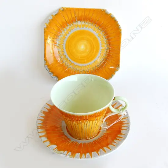 SHELLEY TRIO, REGENT SHAPE TRIO WITH BRIGHT ORANGE HARMONY DECORATION, #781613