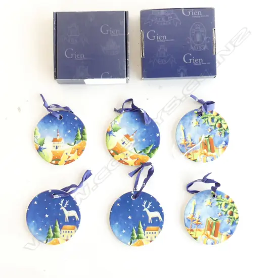 GIEN FRANCE CHRISTMAS MEDALLIONS RARE BOXED SET OF SIX (hand painted).