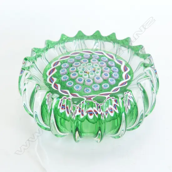 GLASS PAPERWEIGHT; HANDMADE - JOHN DEACONS, SCOTLAND, DIA 70mm