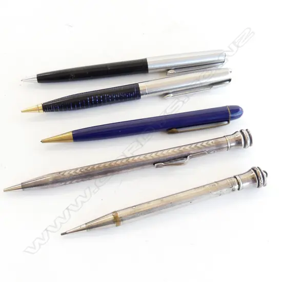 5 VINTAGE MECHANICAL PENCILS – 2 PARKER, THE EVERREDI, SHARP UK ETC