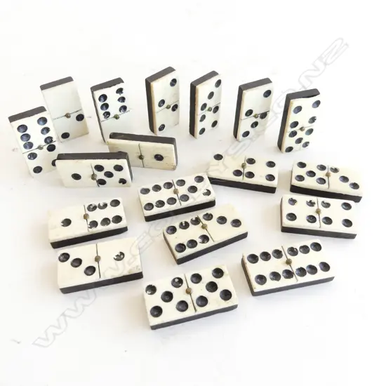 18 ANTIQUE BONE & EBONY DOMINOES