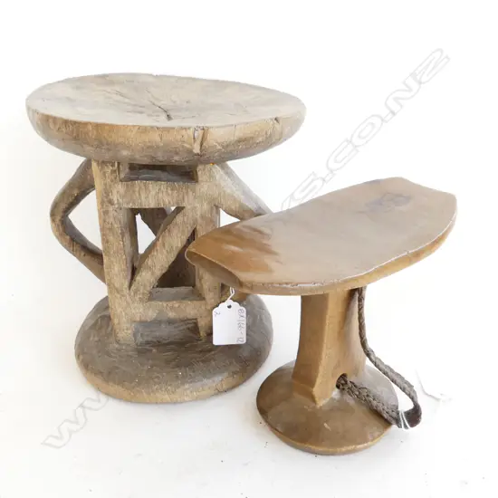 CENTRAL AFRICAN TSONG STOOL (H210 DIA 190mm) & KENYAN WOODEN POKOT HEADREST (150 X 190mm)...
