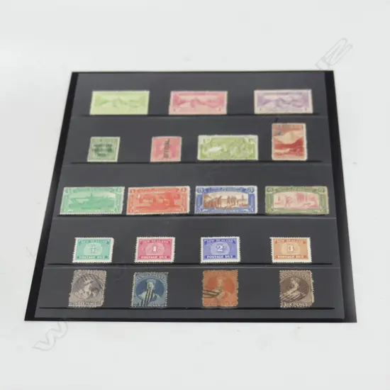 PAGE OF GOOD EARLY NZ STAMPS: Dunedin Exhib x3. ChCh Exhib. X4. $ Full Faces etc