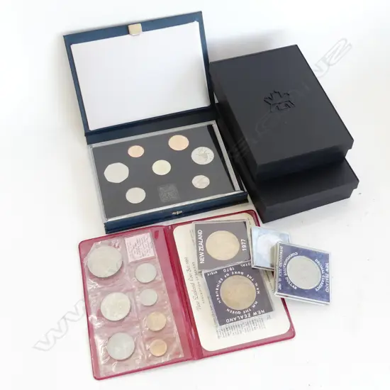 3 MINT & BOXED COIN SETS 2 CANADIAN 1 ENGLISH  COOK COMMEMRITIVE COIN SET  & 4 CASED COINS