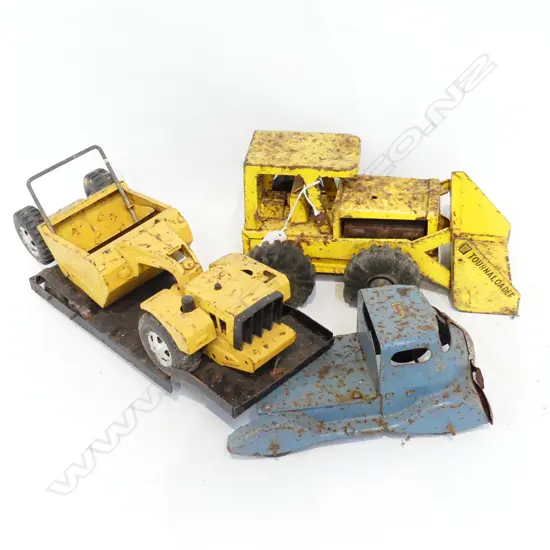  VINTAGE TIN TOY TOURNALOADER L290MM TRIANG TRUCK TRAILER & EARTHMOVER L500MM