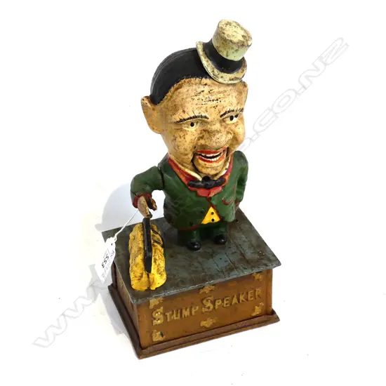 CAST IRON MECHANICAL BANK 'STUMP SPEAKER' H.250mm