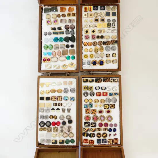 4 WOODEN 'VIKING' CASES w. ASST. NOVELTY CUFFLINKS