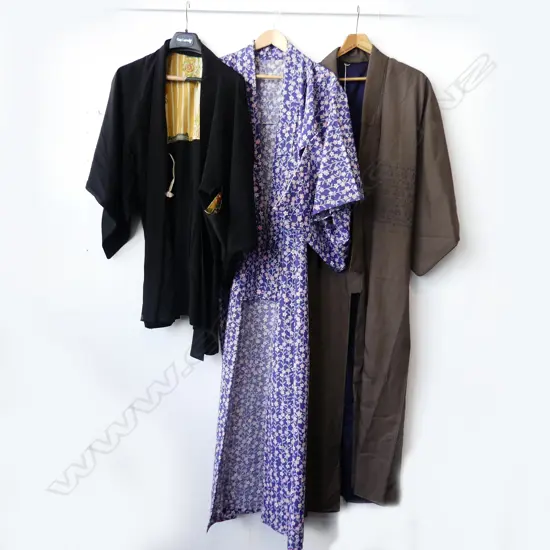 THREE VINTAGE KIMONOS VARYING LENGTHS