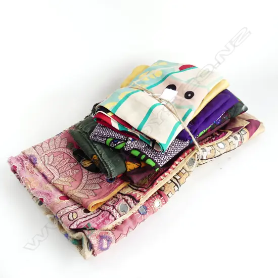 ASSORTMENT OF 7 SCARVES & SHAWLS + PATCHWORK SHISHA PANEL OF MIRROR PAKASTANI EMBROIDERY (FADED) 430 X 820mm