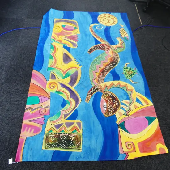 IAN GEORGE 'TANGAROA AND MOKO' PAINT ON COTTON 1998 2000x1150mm...