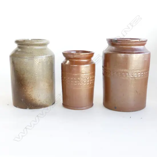 PR COLONIAL SALT GLAZED JARS (H.170, 220mm) a/f & LAMBERTS STONEWARE JAR (H. 210mm) 