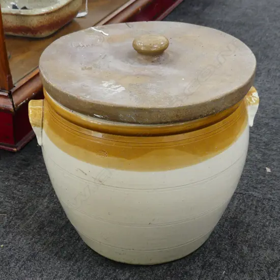 CROCK (BAKEWELL SYDNEY) HAIRLINES + LID (MURPHY BROS. CHCH) 350mm dia