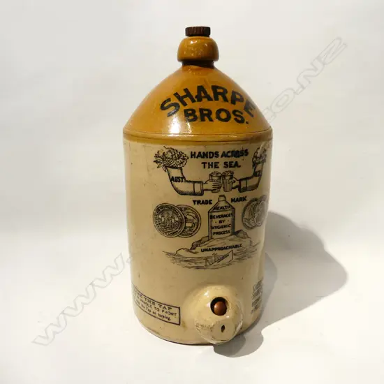 OLD STONEWARE CROCK 'SHARPE BROS - HANDS ACROSS THE SEA H. 380mm