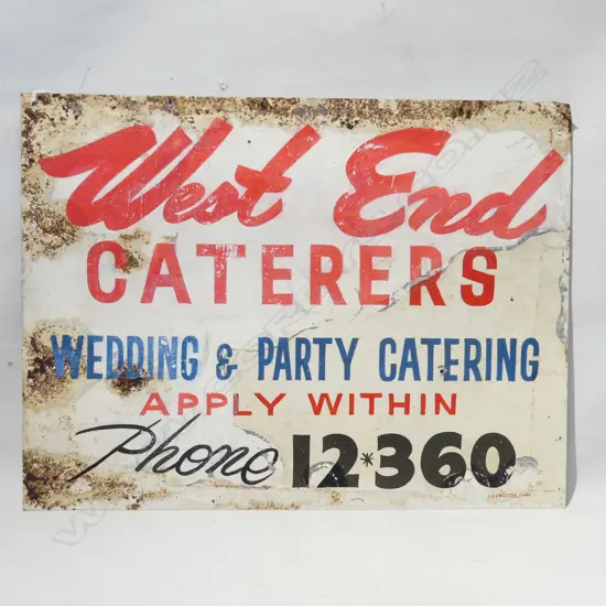 VINTAGE PAINTED METAL SIGN 'WEST END CATERERS' 455x600mm