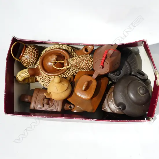 8 ASST. YIXING WARE TEAPOTS + 2 VESSELS