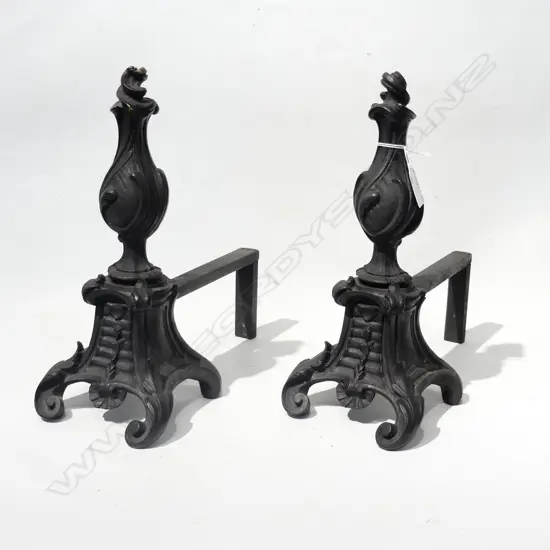 PR ANTIQUE FRENCH STYLE BRONZE ANDIRONS / FIRE DOGS blackened finish