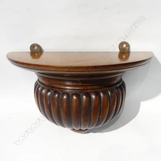 C1900 SOLID MAHOGANY DEMI LUNE WALL BRACKET turned & lobed W.340mm