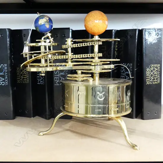 BRASS TELLURION, MODEL EARTH & SUN ORBITER H. 360mm A/F + 8 ASSOCIATED FOLDERS + ANOTHER UNASSEMBLED TELLURION