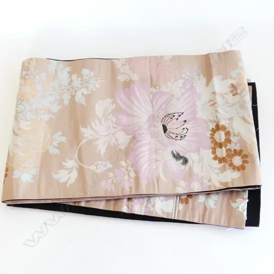 VINTAGE JAPANESE SILK OBI DUSKY PINK WITH FLORAL PATTERN L.3650mm