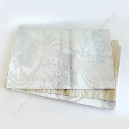 VINTAGE JAPANESE SILK OBI SILVER THREAD FOLIAGE PATTERN L.4100mm