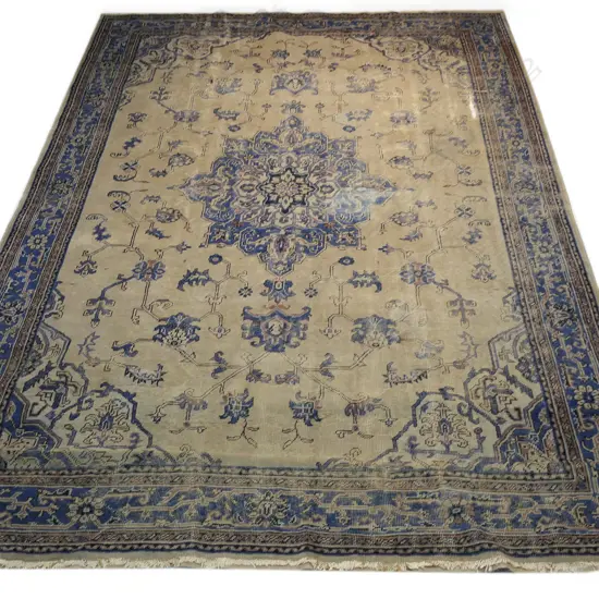 LG IVORY & BLUE PERSIAN CARPET, MAJOR WEAR & TWO LG TEARS, 2150 x 3300mm