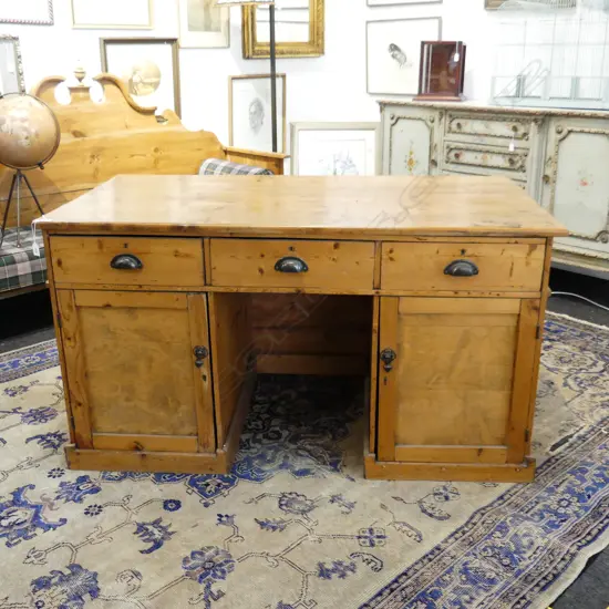 ANTIQUE TWIN PEDESTAL DESK - 3 DRAWERS OVER 2 CUPBOARDS 1390x720x760mm