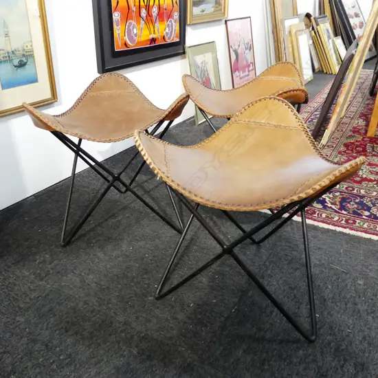 3 LEATHER KITCHEN STOOLS BY LE FORGE