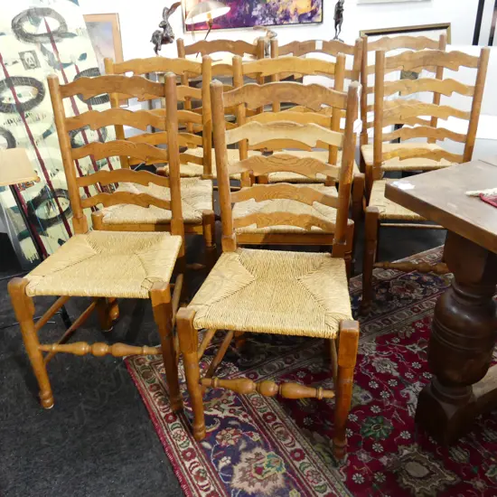 8 LADDERBACK DINING CHAIRS - WOVEN RUSH SEATS