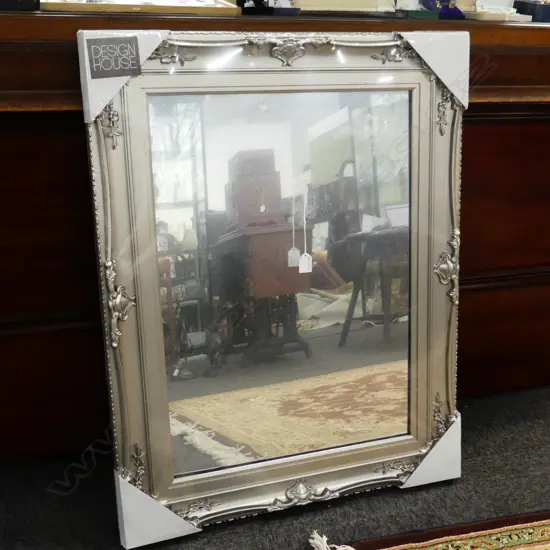 MODERN SILVER FRAMED MIRROR - AS NEW 890x690mm