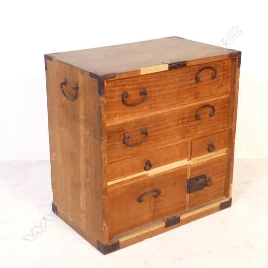 OLD JAPANESE SMALL TANSU CHEST  5 drawers + 1 door.