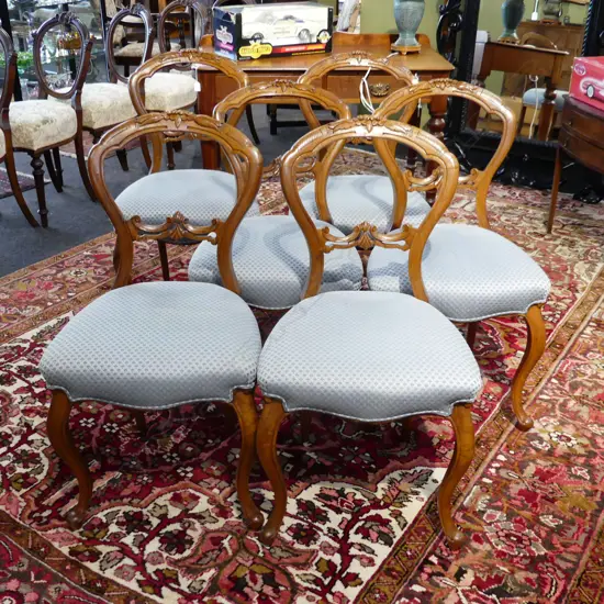 6 VICTORIAN BALLOON BACK DINING CHAIRS