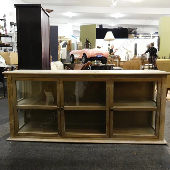 CONTEMPORARY LIMED OAK GLAZED CABINET 1640x400x725mm