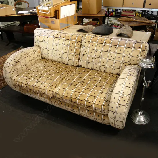 DECO STYLE SOFA IN DOMINO PATTERN UPHOLSTERY - minor fading 1600x900x800mm