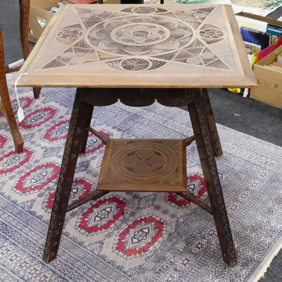 EARLY 20thC CHIP CARVED SIDE TABLE 600x600x650mm