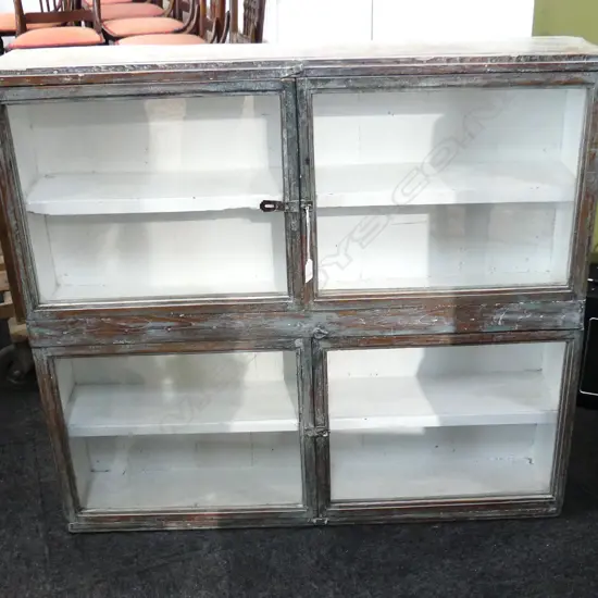 VINTAGE STYLE PAINTED WOODEN CABINET; GLAZED DOORS 925x195x850mm
