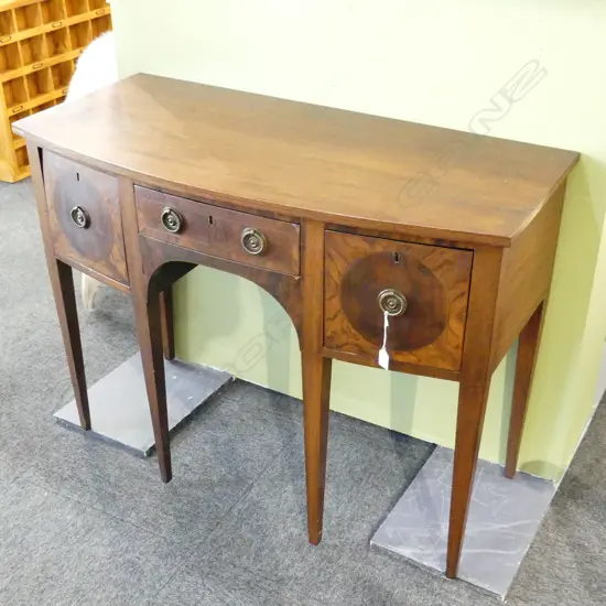 EDWARDIAN SHERATON REVIVAL MAHOGANY BOW FRONT CONSOLE TABLE 1065x490x800mm