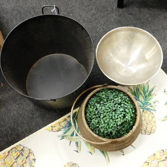 LG BLACK METAL BIN 460mm dia, COULDRON, LG SILVER METAL FOOTED ICE BOWL 350mm