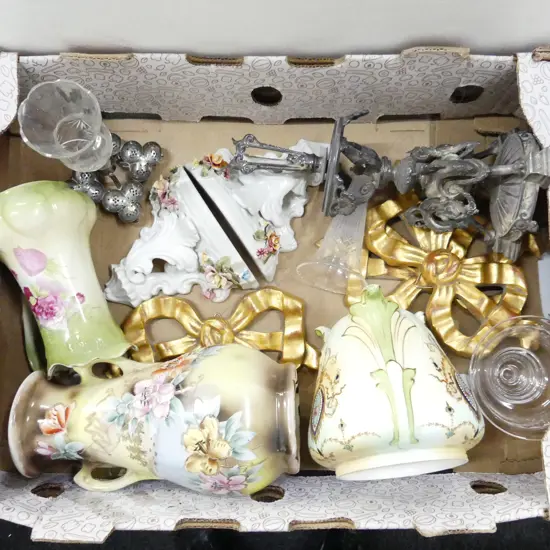 BOX LOT  – VICTORIAN PLANTER, JUG, VASE, EPERGNES, WALL BRACKETS, BOWLS, ET